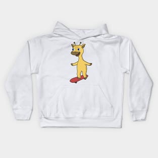 Giraffe as Skater with Skateboard Kids Hoodie